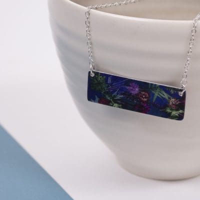 Exotic Inspired Indigo Tropical Bar Pendant Necklace