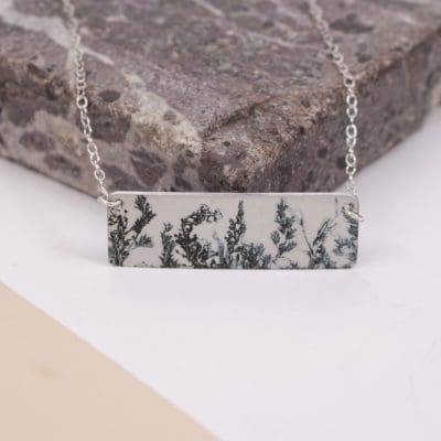 Botanical Inspired Emerald Landscape Bar Pendant Necklace