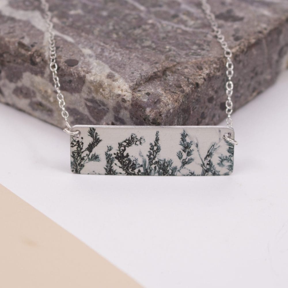 Botanical Inspired Emerald Landscape Bar Pendant Necklace