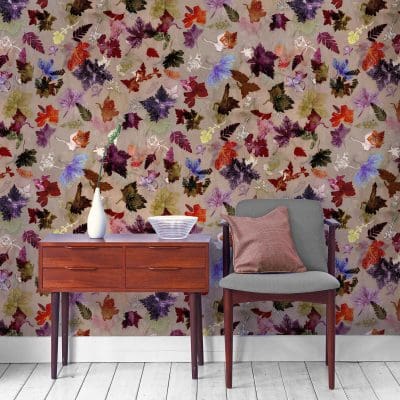 Autumn Flurry | Orange & Red Designer Wallpaper, Country Interior