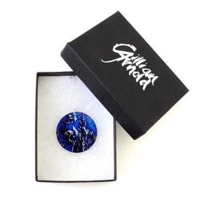 Botanical Inspired Blue Landscape Pendant Necklace 2 Box