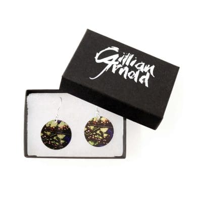 Botanical Inspired Plum Fern Round Earring Set. Stylish Jewellery Gift Box