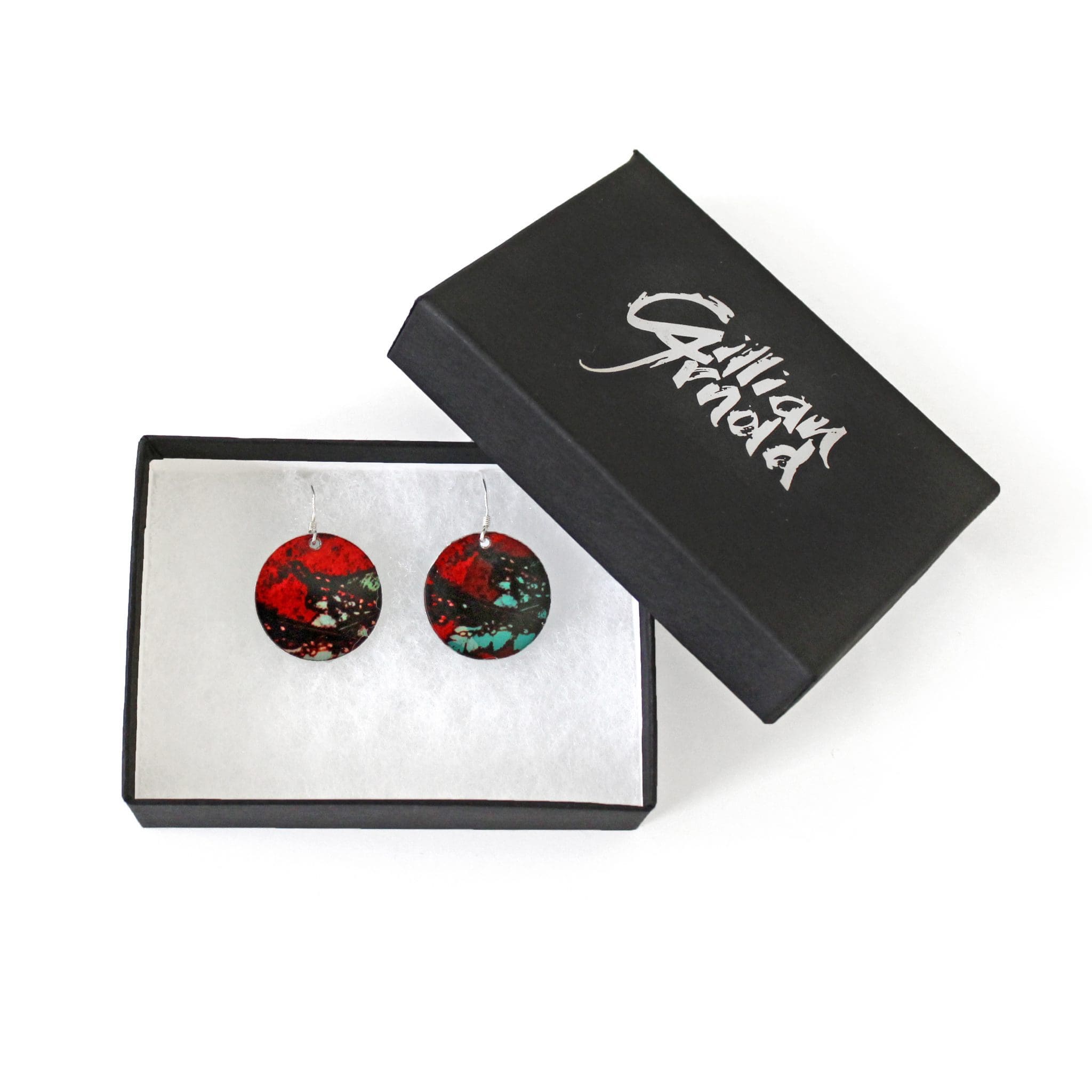 Botanical Inspired Strawberry Fern Round Earring Set. Stylish Jewellery Gift Box