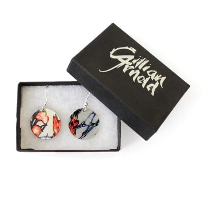 Botanical Inspired Tangerine Branch Round Earring Set. Stylish Jewellery Gift Box