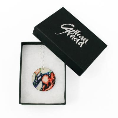 Botanical Inspired Tangerine Branch Round Pendant Necklace Box