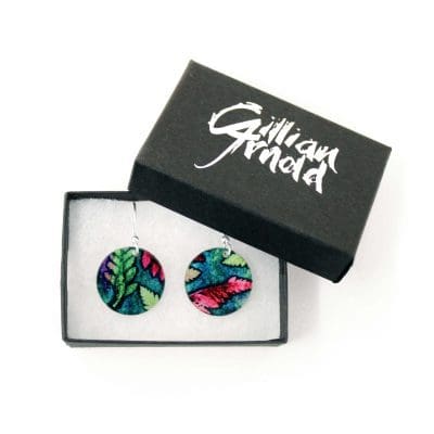Botanical Inspired Warm Mini Ferns Round Earring Set. Stylish Jewellery Gift Box