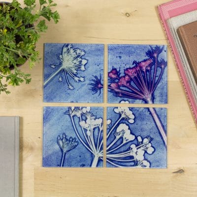 Cow Parsley Blue | White & Blue Set of Glass Coasters