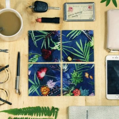 Indigo Tropical | Green & Blue Set of Glass Coasters