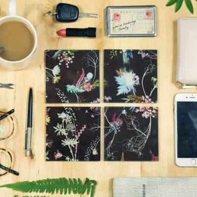 Edwardian Blooms | White & Brown Set of Glass Coasters