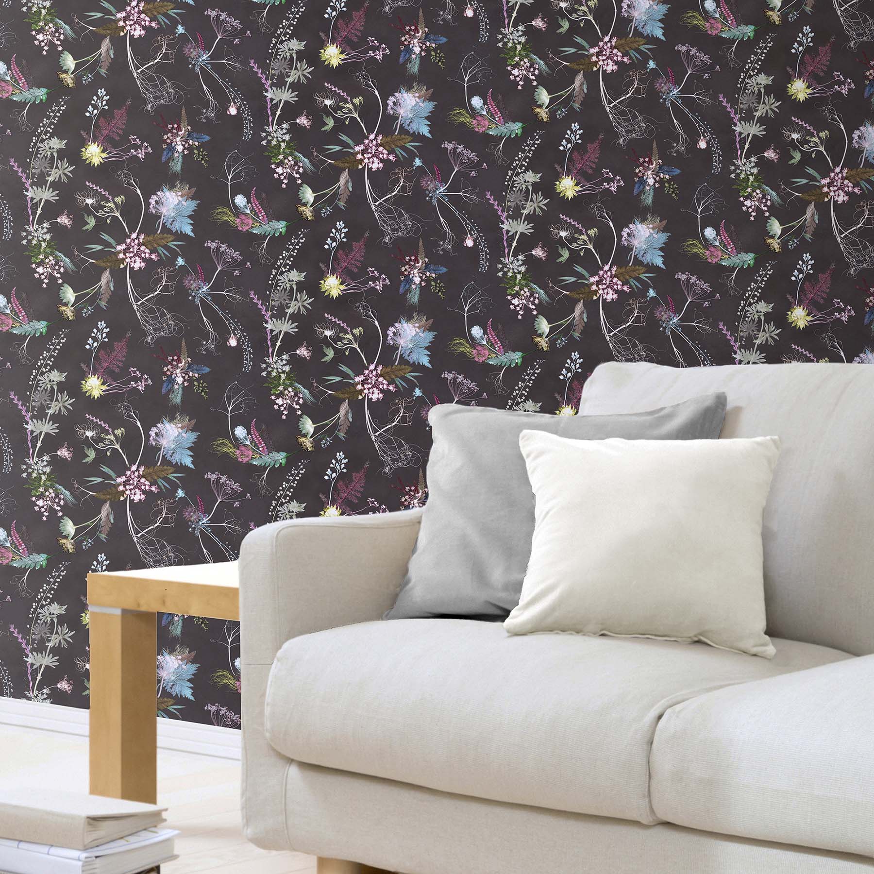 Edwardian Blooms | Brown & White Designer Wallpaper, Country Interior