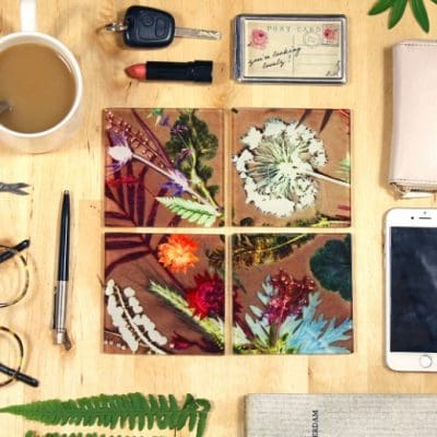 Tropical Dusk | White & Brown Set of Glass Coasters