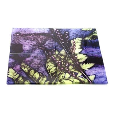 Plum Fern | Purple & Green Set of Glass Coasters
