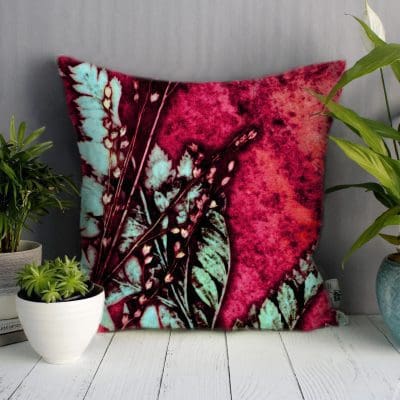 Strawberry Fern | Green & Red Sofa Cushion Bold Design