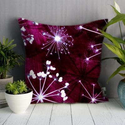 Space Cow Parsley | White & Burgundy Sofa Cushion Bold Design