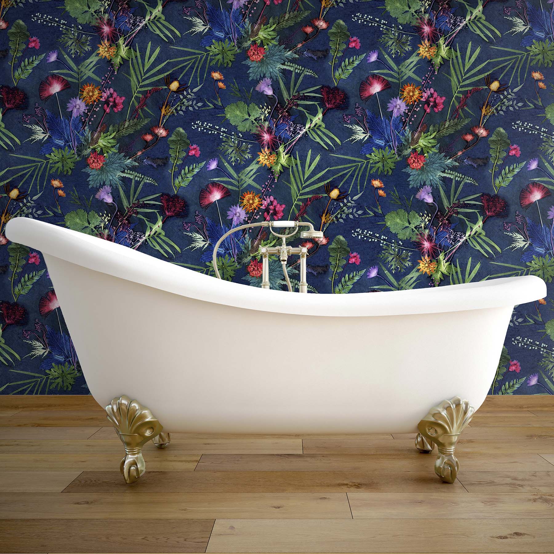 Indigo Tropical | Green & Blue Designer Wallpaper, Tropical Style