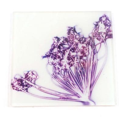 Lilac Fennel Love White Botanic Style Glass Coaster