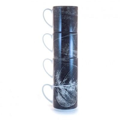 Skeletal Leaves | Monochrome Stacking Mug, Gift Set of 4