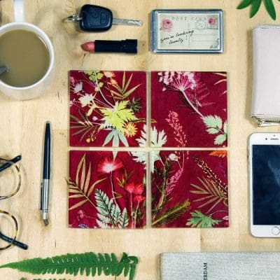 Tropical Wine | Red & Green Set of Glass Coasters