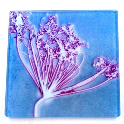 Soft Fennel Love Blue Botanic Style Glass Coaster