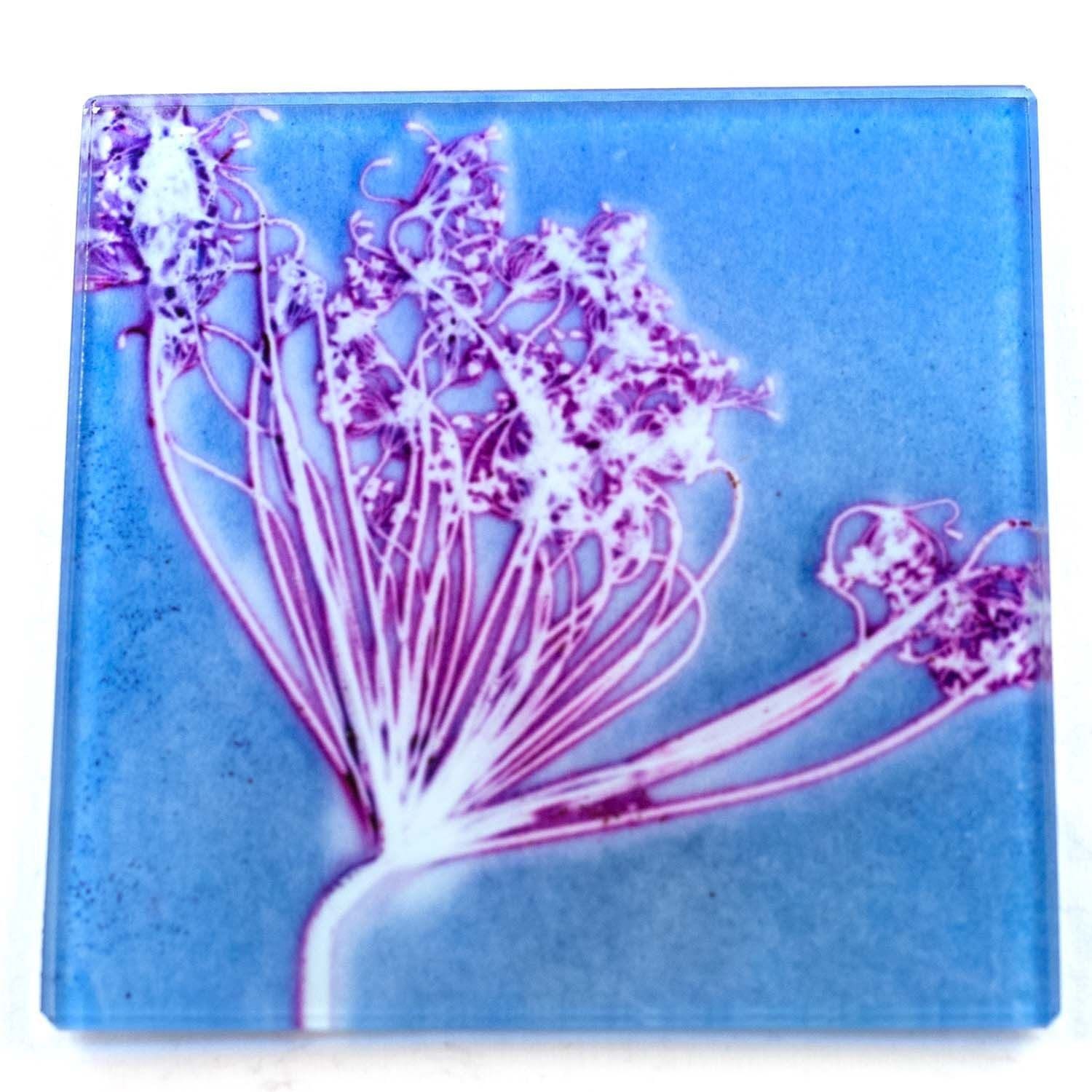 Soft Fennel Love Blue Botanic Style Glass Coaster