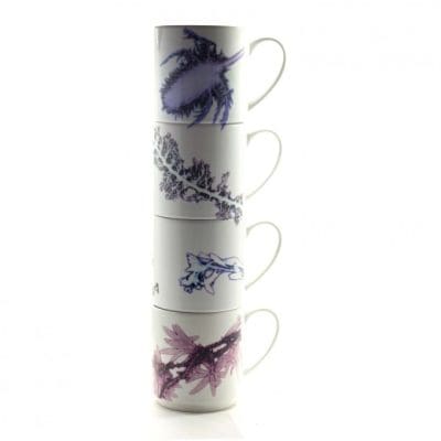 Grasses in White | Purple & White Stacking Mug, Gift Set of 4