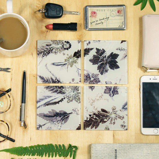 Winter Flourish | Black & White Set of Glass Coasters