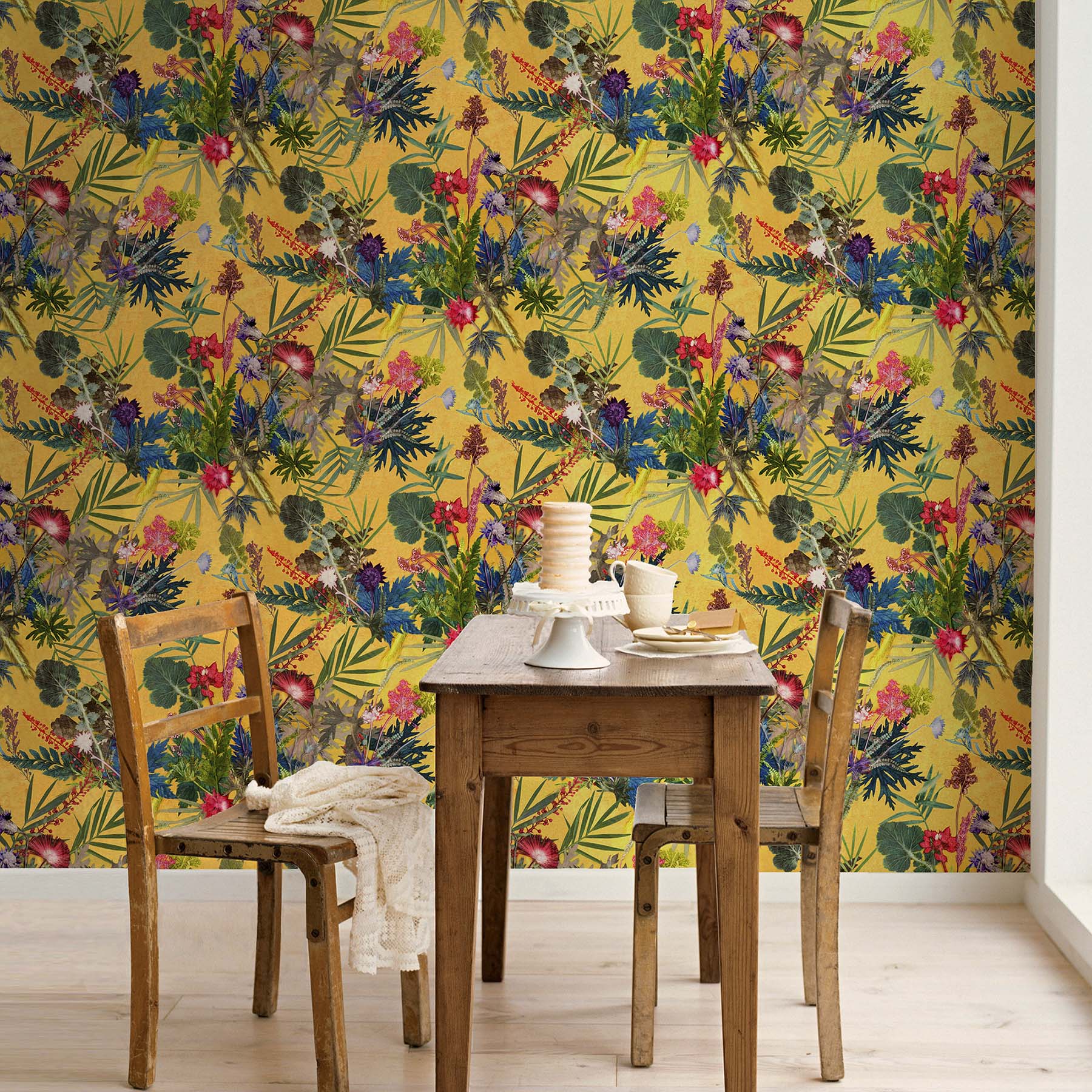 Summer Tropics | Green & Yellow Designer Wallpaper, Tropical Style