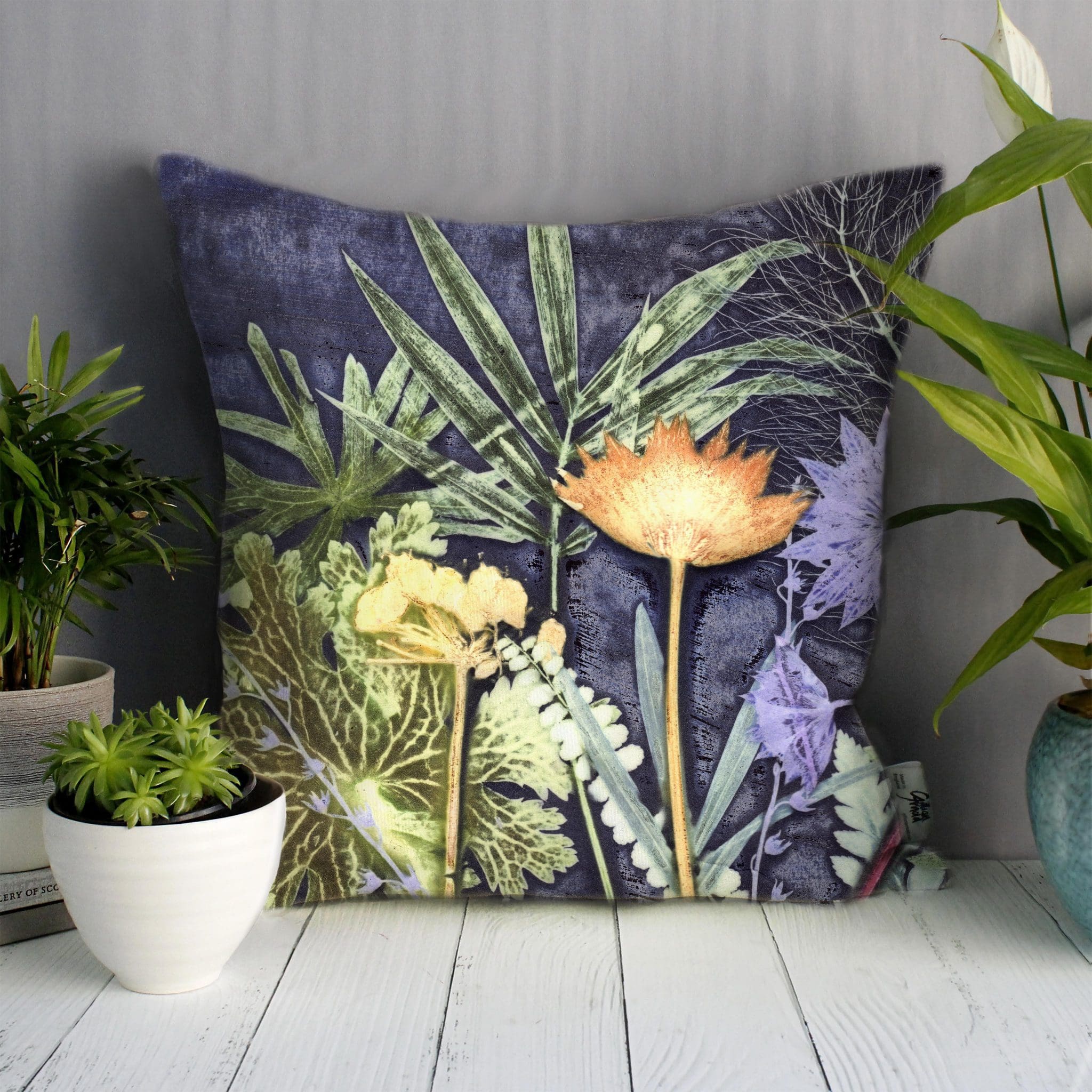 Midnight Jungle 1 | Green & Blue Sofa Cushion Tropical Interior