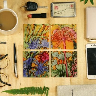 Tropical Sunshine | Pink & Yellow Set of Glass Coasters