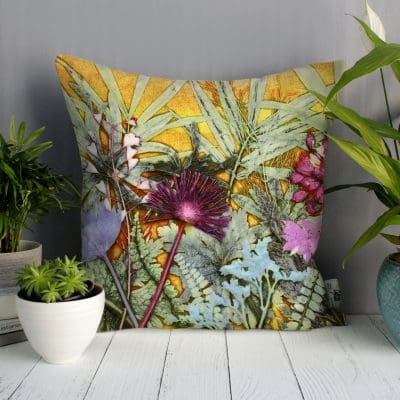Tropical Sunshine 1 | Yellow & Pink Sofa Cushion Tropical Interior