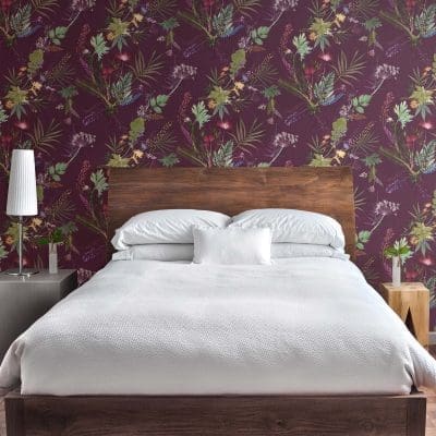 Tropical Wine | Red Wine & Green Designer Wallpaper, Tropical Style