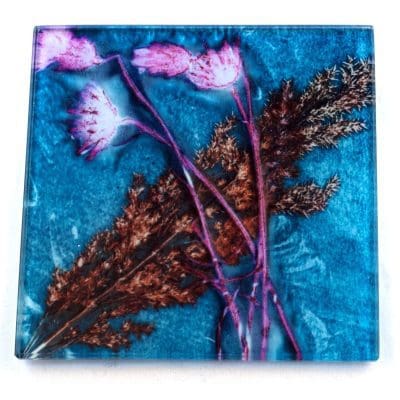 Turquoise Grass Botanic Style Glass Coaster