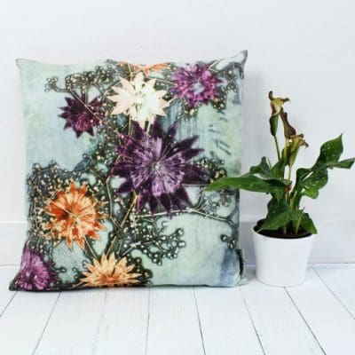 Branching Astrantia | Purple & Orange Sofa Cushion Country Style