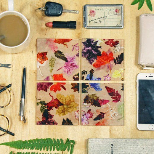 Autumn Flurry | Brown & Orange Set of Glass Coasters