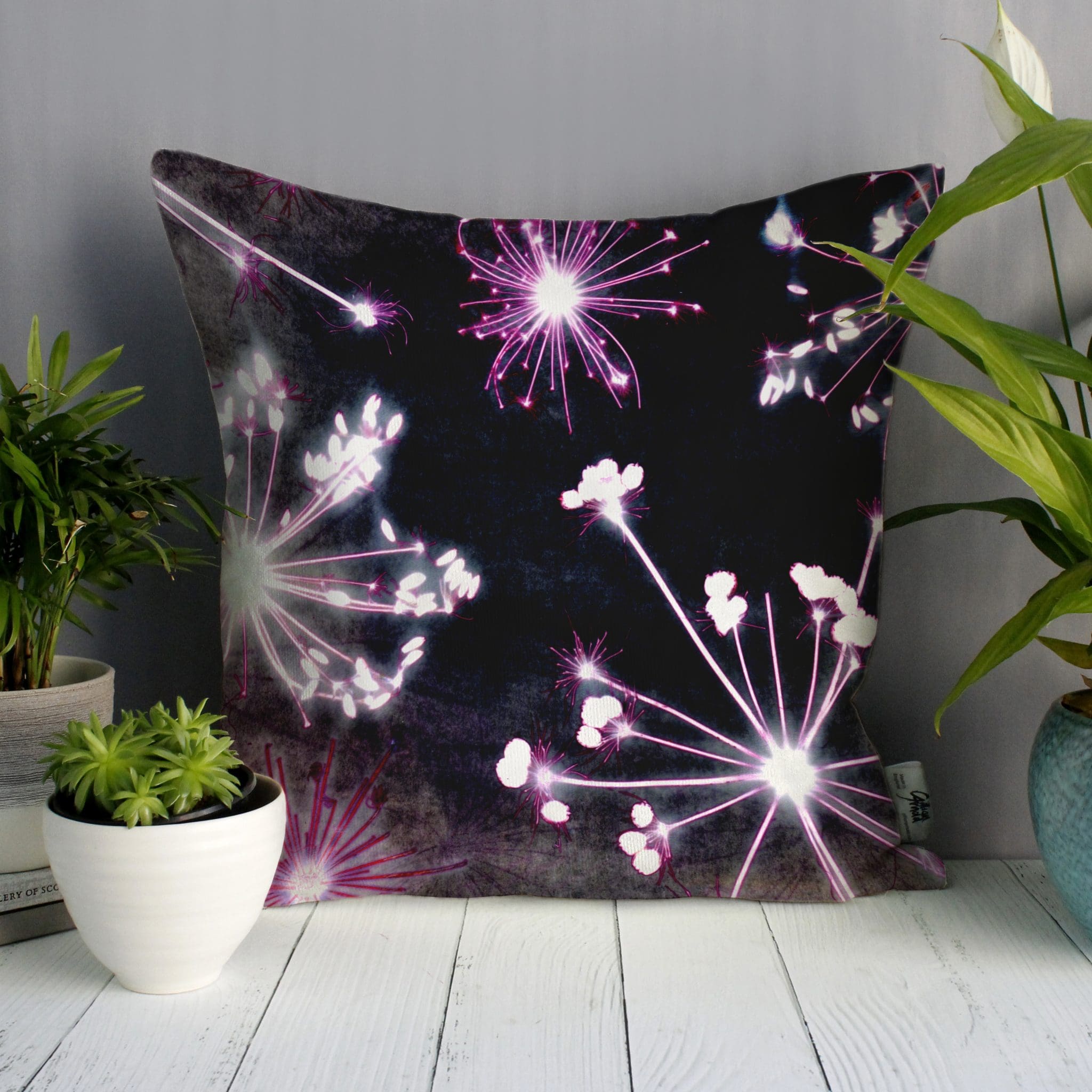 Burgundy Cow Parsley | White & Burgundy Sofa Cushion Bold Design