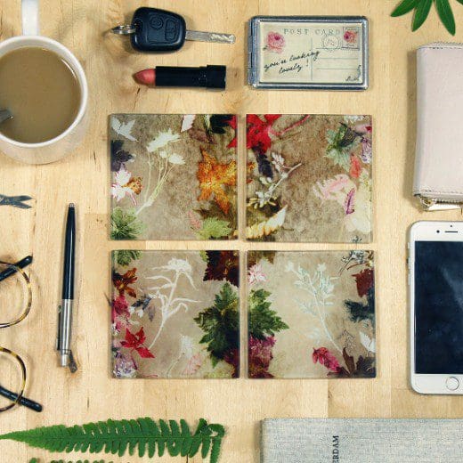 Floral Dance | Green & Brown Set of Glass Coasters