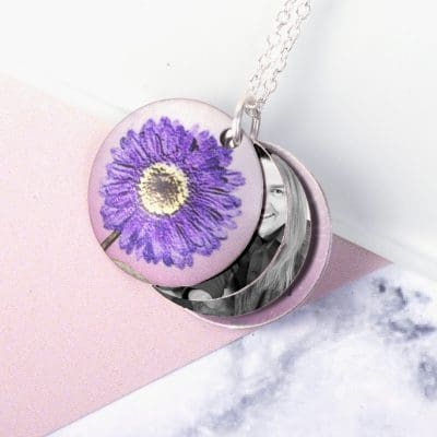 September Aster Birth Flower, Personalised Photo Locket Necklace Gift For Her, Beautiful Floral Pendant Jewellery.
