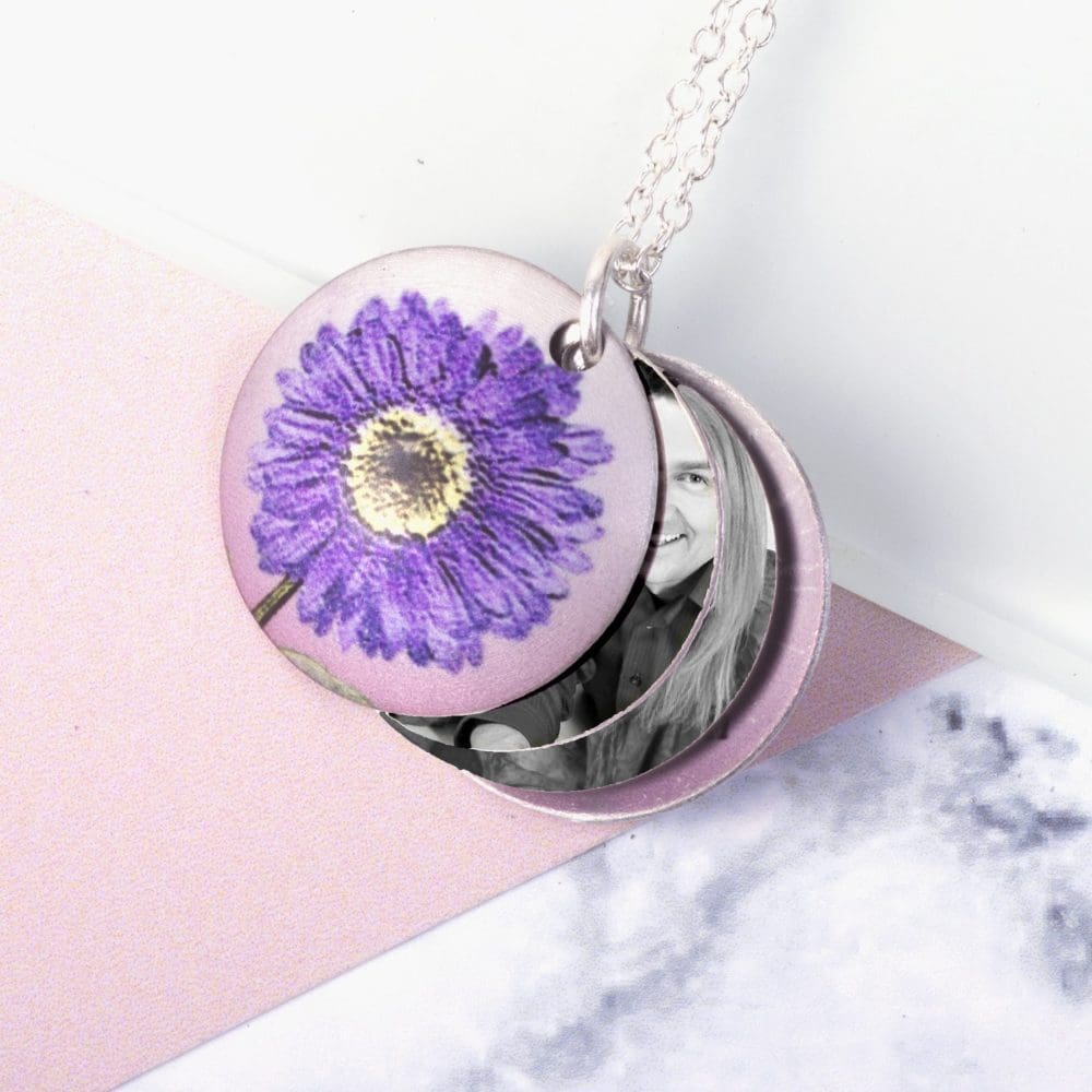 September Aster Birth Flower, Personalised Photo Locket Necklace Gift For Her, Beautiful Floral Pendant Jewellery.