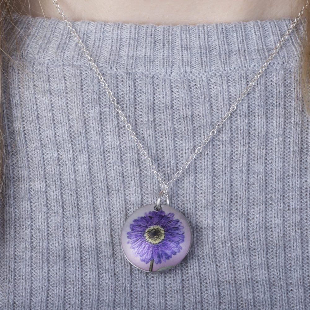 September Aster Birth Flower, Personalised Photo Locket Necklace Gift For Her, Beautiful Floral Pendant Jewellery.