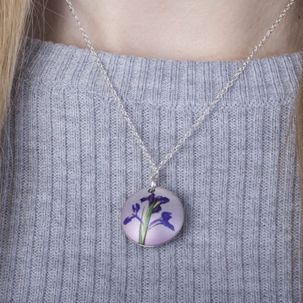 February Iris Birth Flower, Personalised Photo Locket Necklace Gift For Her, Beautiful Floral Pendant Jewellery.