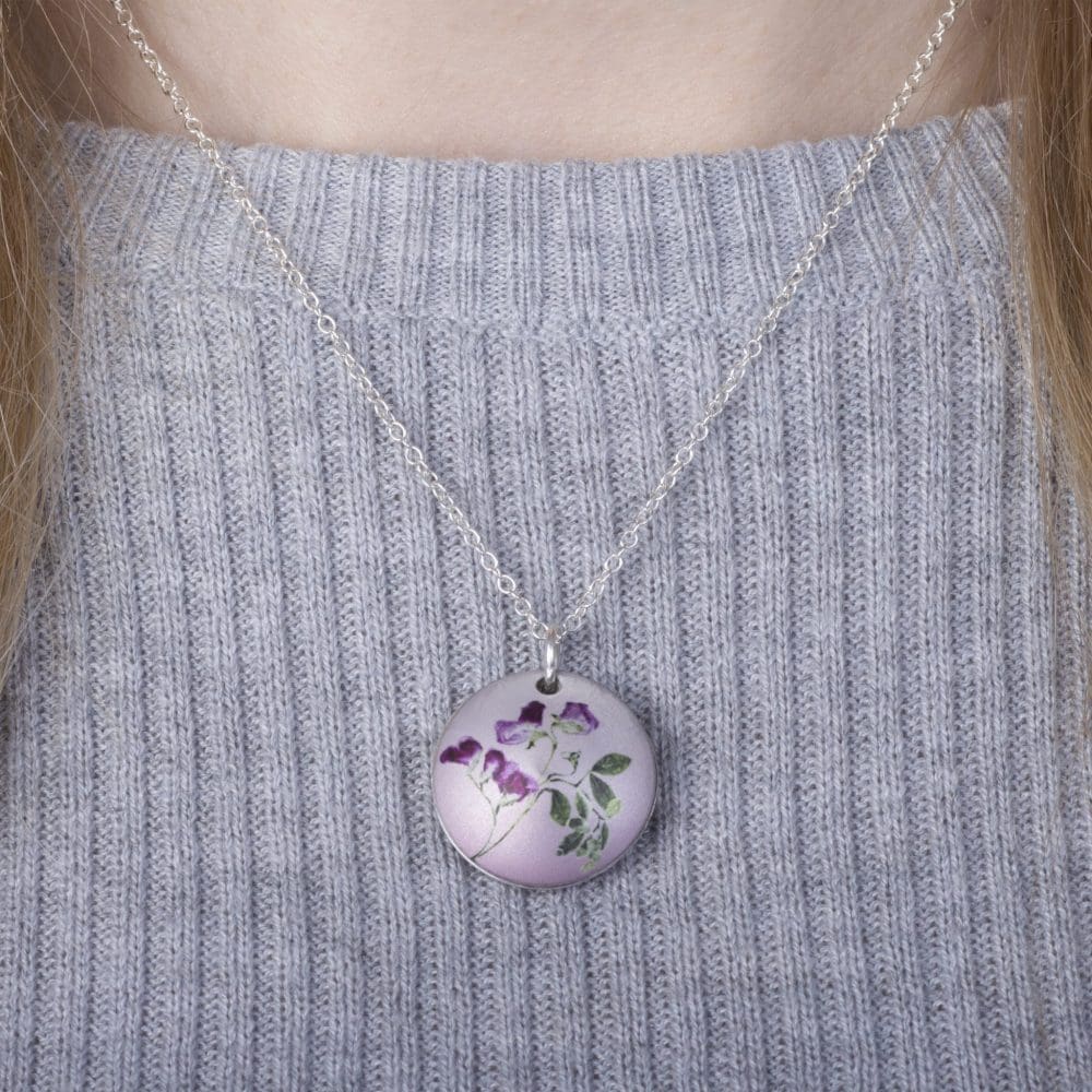 April Sweet Pea Birth Flower, Personalised Photo Locket Necklace Gift For Her, Beautiful Floral Pendant Jewellery.