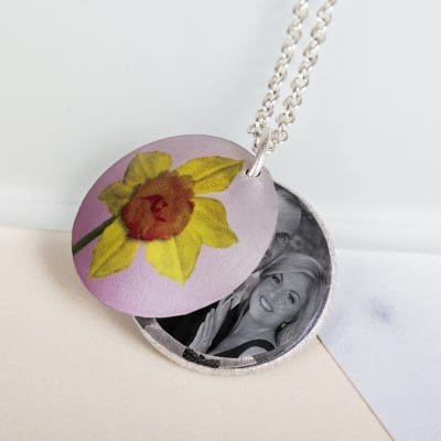 March Daffodil Birth Flower, Personalised Photo Locket Necklace Gift For Her, Beautiful Floral Pendant Jewellery.