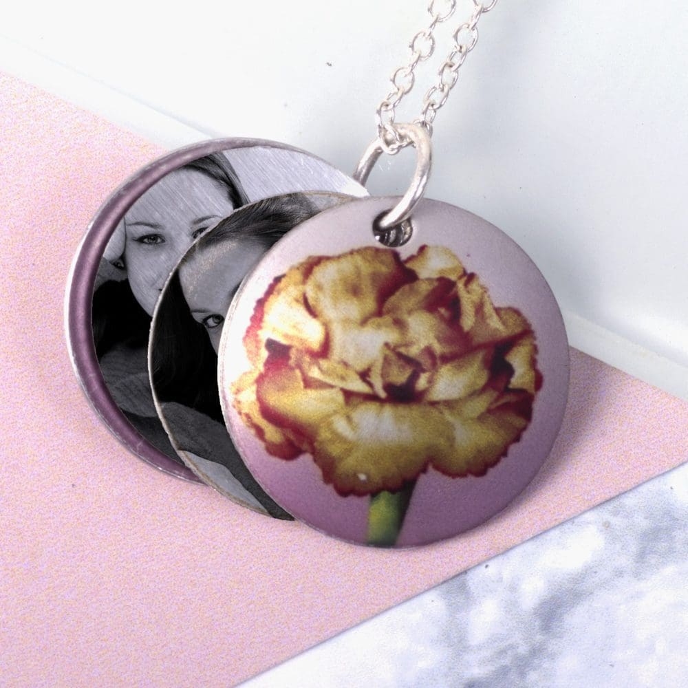 October Marigold Birth Flower, Personalised Photo Locket Necklace Gift For Her, Beautiful Floral Pendant Jewellery.
