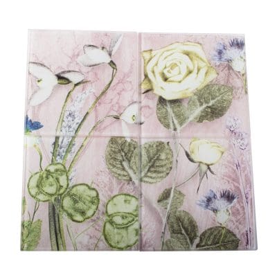 Mothers Pink Bouquet | Green & Pink Set of Glass Coasters