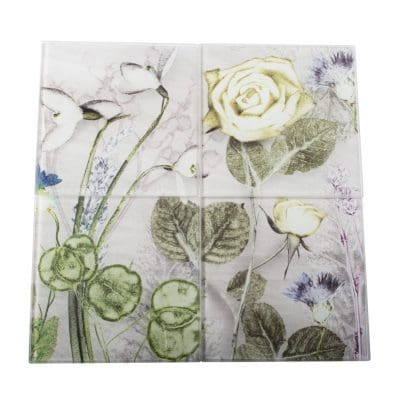 Mothers Silver Bouquet | Silver & Green Set of Glass Coasters