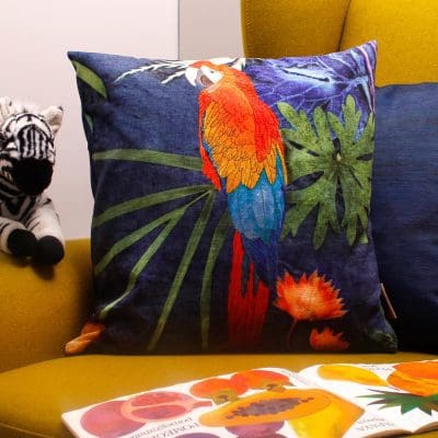 Exotic Parrot | Red & Blue Sofa Cushion Tropical Interior