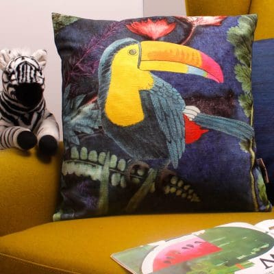 Tropical Toucan | Blue & Yellow Sofa Cushion Tropical Interior