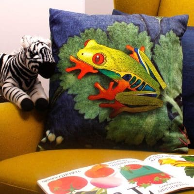 Exotic Frog | Blue & Green Sofa Cushion Tropical Interior
