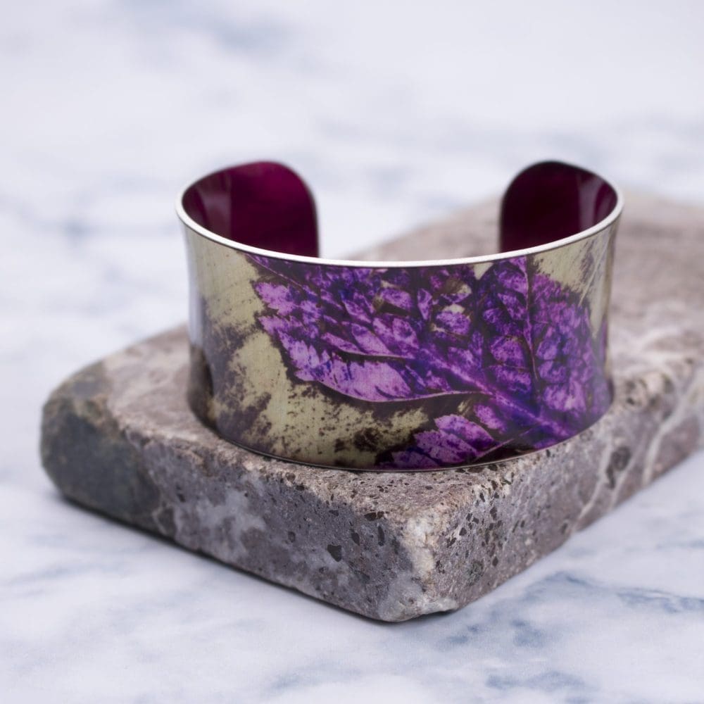 Stylish Handmade Golden Fern Aluminium Cuff Bracelet, Jewellery Gift