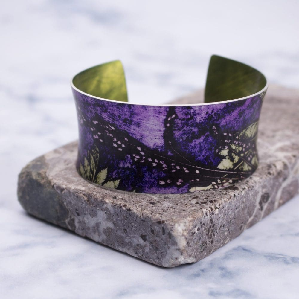 Plum Fern Botanical Inspired Aluminium Cuff, Jewellery Gift